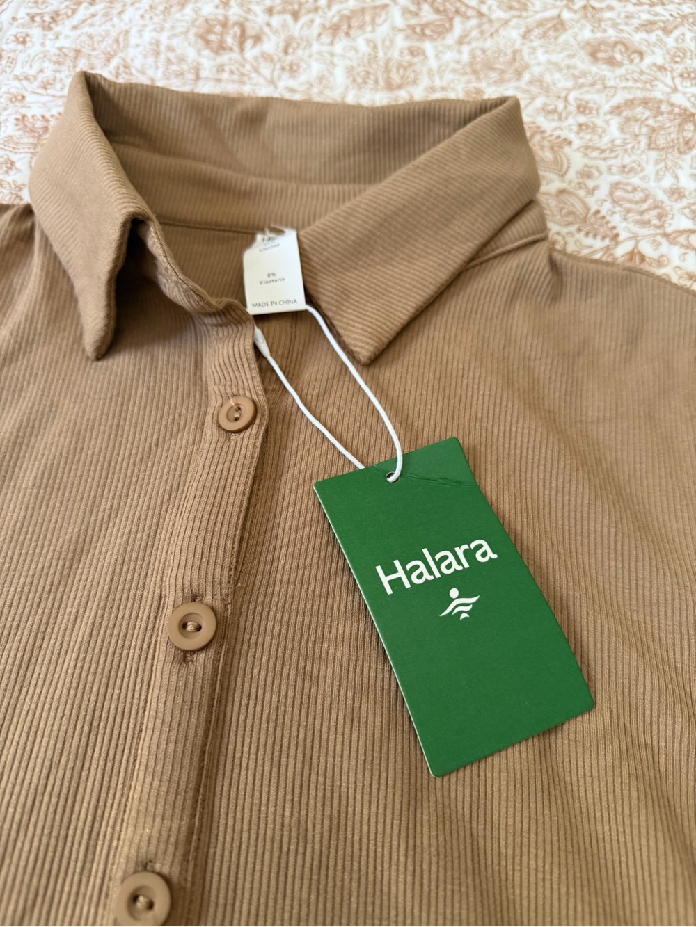 HALARA Ribbed Polo Dress in Camel XS NWT